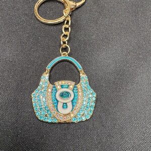 ✨ Glam Purse Bag Charm – Gold & Aqua Rhinestone Bling